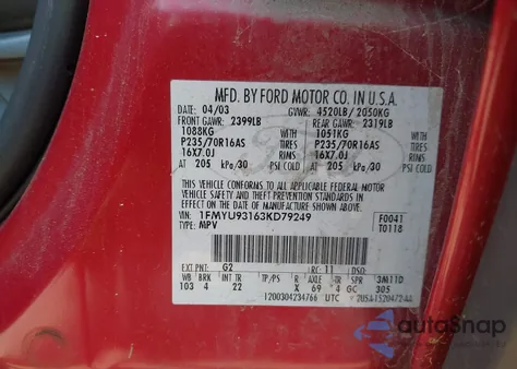 2003 Ford Escape Xlt из США, поврежденный, VIN 1FMYU93163KD79249